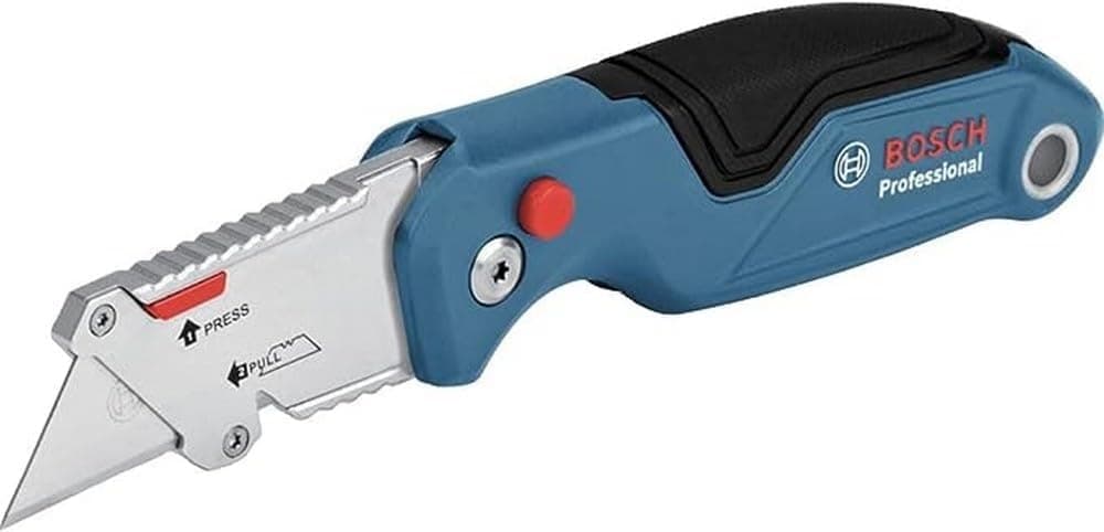 BOSCH Universal Manual-Retractable Easy Folding Knife with Metal Blade Compartment & 2 Replacement Blades & Comes with One-Button Opening & Closing Mechanism | 63 x 19 mm Blade Size