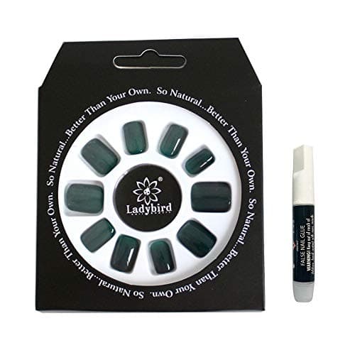 Press on Nails Short Square Fake Nails - Melayous 24 Pcs Glossy Nails Glue on Nails Stick on Nails, Full Cover Artificial Acrylic Nails False Nails with Glue for Women and Girls (Dark Green)