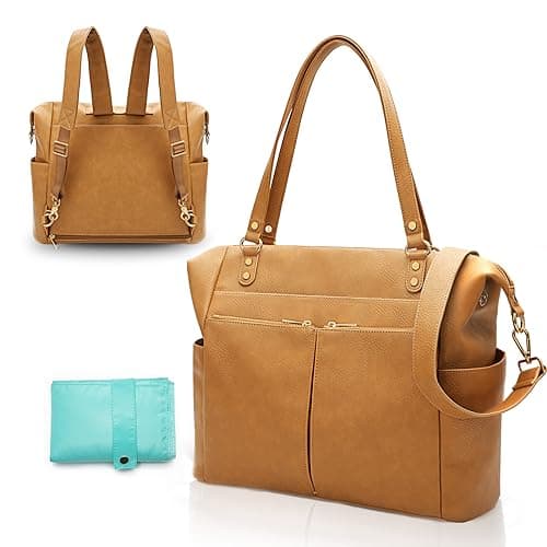MOMINSIDE Diaper Bag Tote Leather Diaper Bag Backpack with 14 Pockets, Baby Registry Search, Large Baby Bag, Changing Pad
