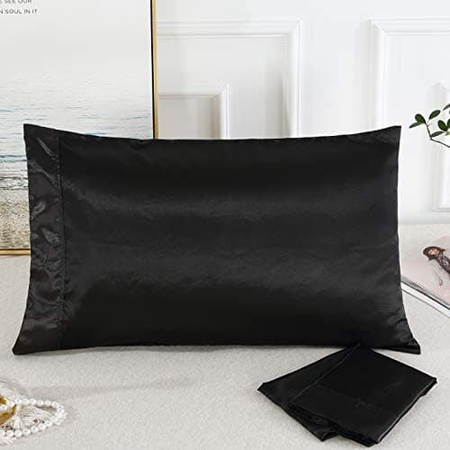 UNIHome 2pc New Queen/Standard Silk~y Satin Pillow Case Multiple Colors (Black)