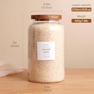 CZHQSMZ Set of 2 Large Glass Jar with Airtight Acacia Lid and 132 Kitchen Pantry Labels, Clear Glass Food Storage Jars Containers for Rice Flour Pasta Sugar Coffee Cookie and More(98 Fl Oz/2800 Ml)