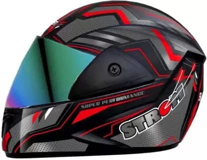 FOROLY Samrat Strom ABS Material with Rainbow Visor Motorbike Helmet (Red) (Freesize)