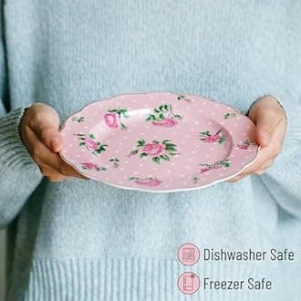 BTaT- Royal Dessert Plates, 8 inch, Set of 8, Porcelain Bone China, Appetizer Plates, Floral Plates, Salad Plates, Small Plates, Small Plates Set, Small Dishes, Dinnerware, Salad Plates