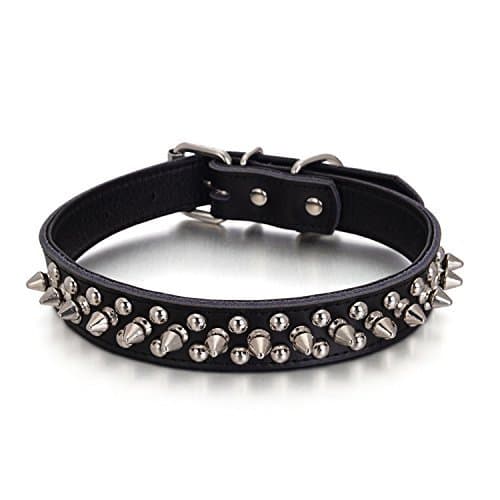 Spiked Rivet Studded Chain Adjustable Pu Leather Pet Collars for Cats Puppy Dogs,Black,L