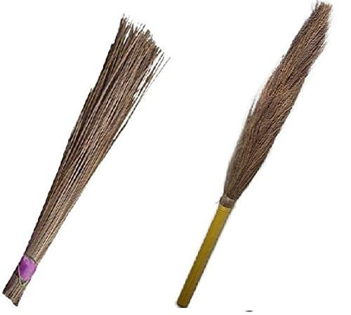 Jaks Eco Friendly Soft Grass Floor Broom Stick Combo for Cleaning (Standard Size, Brown)