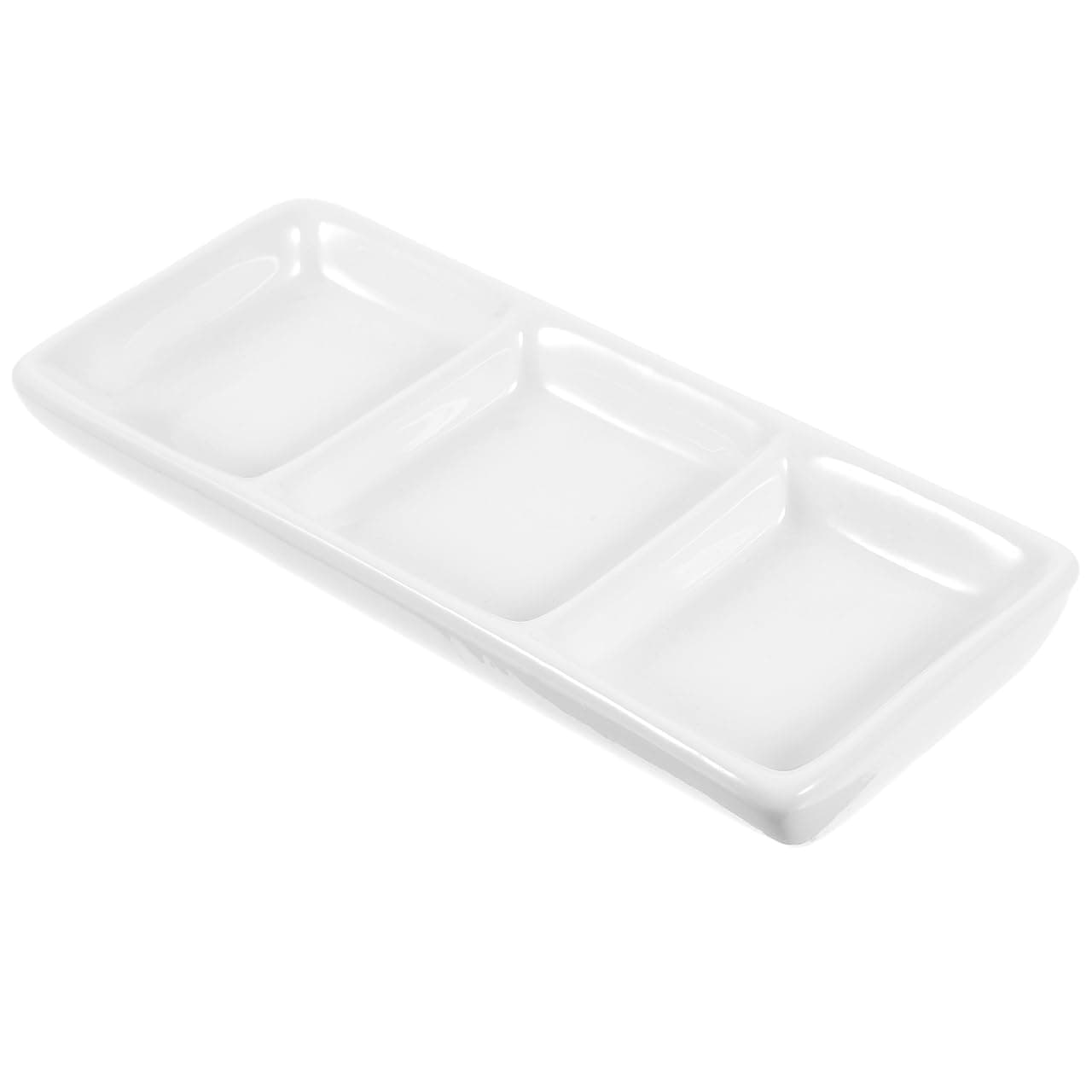 2-Piece Ceramic Appetizer Serving Tray Set 3-Compartment Rectangular Divided Sauce Dishes for Soy Sauce Relish Dips 11.81X4.96X1.96 Inch