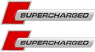 2pcs Metal Supercharged Emblem car Logo Premium Auto Badge Rear Trunk Sticker Side Fender Decal (Silver-red)