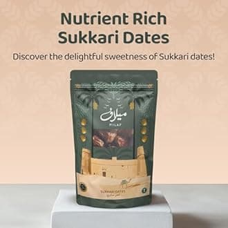 Milaf Sukkari Dates Natural Sweetness Premium Large Dates Nutrient-Rich High Fibre Energy Boost Pouch Convenient Storage Ideal Snacking Cooking Smoothies Sustainably Grown Fresh Dates (250g, Sukkari)