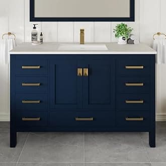 Eviva London 54 in Bathroom Vanities – 54 Inch Bathroom Vanity with Sink and Countertop, Gray Vanity Bathroom Sink Cabinet W/Quartz Countertop – Porcelain Single Sink Design for Modern Bathrooms