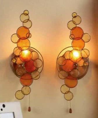 Antique Brass Capiz Shell Wall Scones - Set of 2