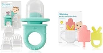 Frida Baby Push Pop Feeder, Baby Fruit Feeder + 4-in-1 Teether Teething Toy 100% Food-Grade Silicone Food Pacifier and Teether Toy for Baby 0-6, 12, 18 Months Infant