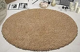 FR Creations Modern Polyester Anti Slip Round Shaggy Fluffy Fur Rug and Carpet for Living Room, Bedroom,Offices, Kitchens(6x6 Feet)-Beige