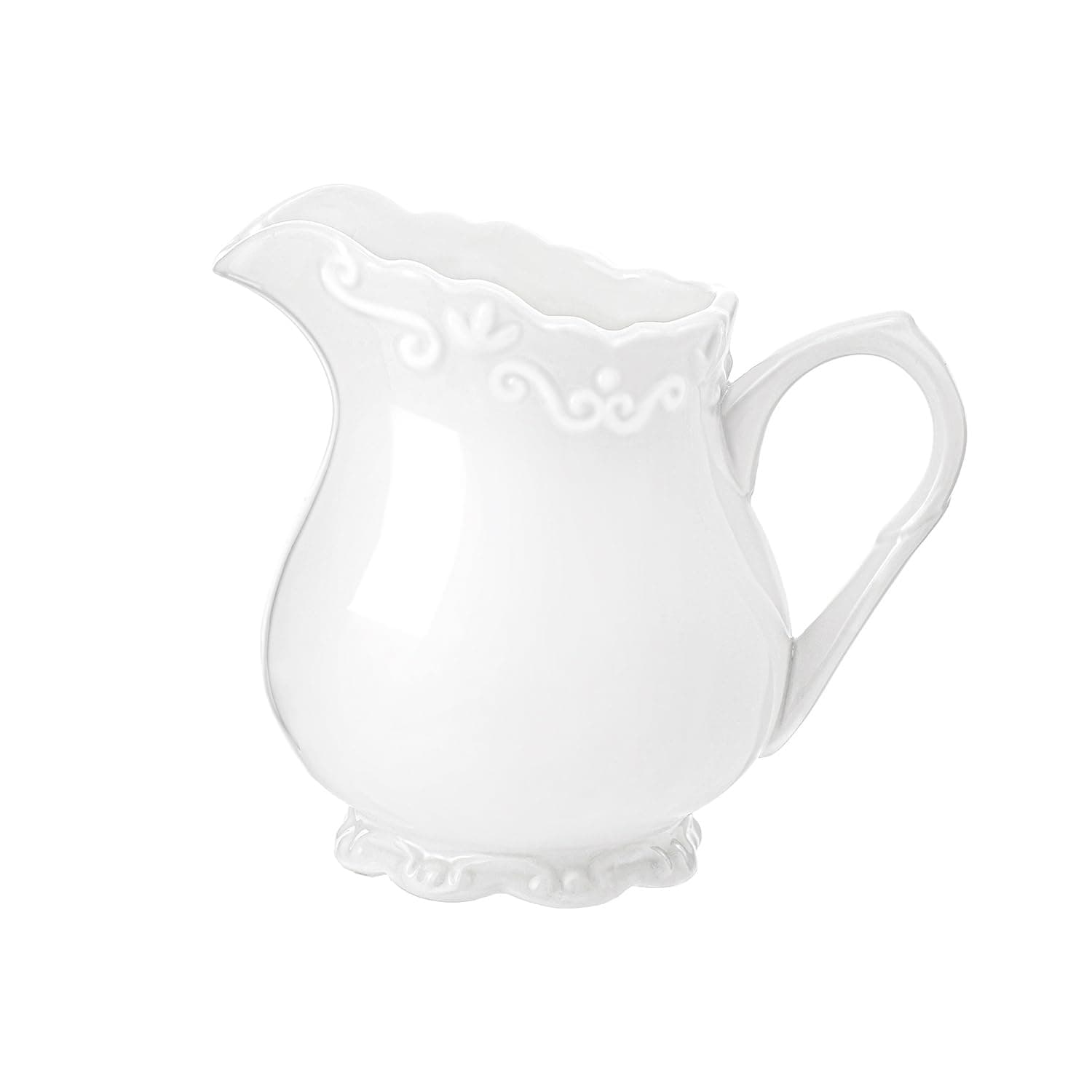 Vintage Pure White Ceramic Creamer with Handle, 6 Oz Coffee Milk Creamer Pitcher.
