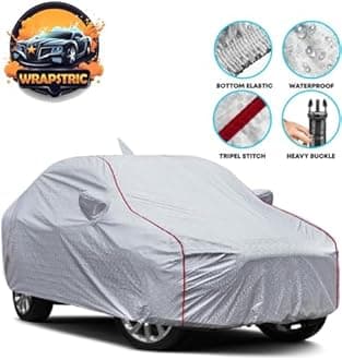 Water-Resistant Car Cover for Mitsubishi Pajero– Dustproof, UV Protection, Scratch Resistance, Secure Buckle Strap, Elastic Front & Rear – Silver