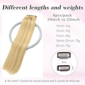 Clip in Hair Extensions Real Human Hair for Women Invisible Natural Straight Seamless Clip on Hair Extensions 8pcs Double Weft 60g (#18p613 Dark Blonde Highlighted Bleach Blonde, 14 Inch)