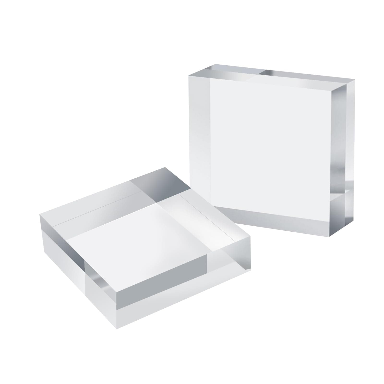 Acrylic Square Display Block, 2 Pieces 3 x 3 x 1 Inches Edge Polished Clear Display Pedestal Display Base