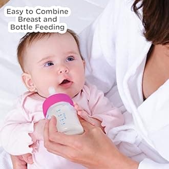 Mee Mee Premium Glass Feeding Bottle with Eazy-Flow Technology, Anti-Colic Valve,Anti Slip,BPA-Free Baby Feeding Bottle for Babies & Toddlers(Pink, 240Ml, Pack of 2)