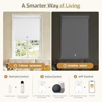 Grandekor Motorized Roller Shade with Remote Control,Motorized Blinds 100% Blackout Electric Shades, Cordless Window Blinds Shades for Bedroom Living Room Office,White,W39 xH72