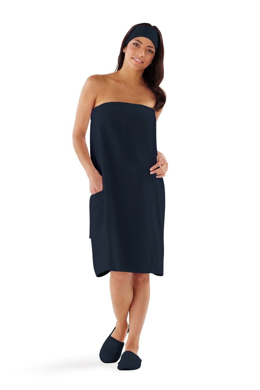 BOCA BT TERRY Womens Spa Wrap - 100% Cotton Spa, Shower, Bath and Gym Towel w Snaps, Towel Wrap for Women, Black, Medium/Large