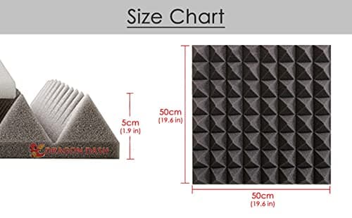Dragon Dash (12 Pack) of 19.6" X 19.6" X 1.9" Inches Red Acoustic Soundproofing Pyramid Foam Studio Treatment Wall Panel Tiles DD1034 (RED)