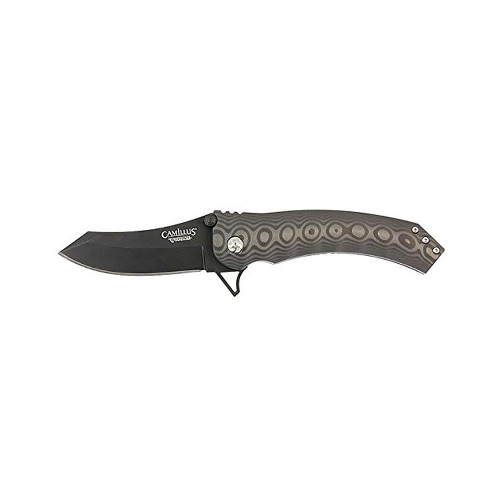 Camillus Jolt Titanium Folding Knife, 3.25" / 8.3 cm Carbonitride Titanium D2 Blade, Custom Carbon Fiber Handle, Black/Grey, 8.5" / 21.6 cm