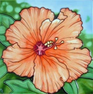 CCWT Hibiscus Flower Decorative Ceramic Wall Art Tile 4x4