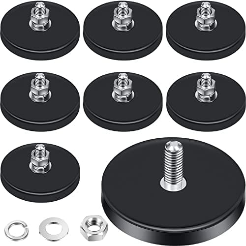 Flutesan Neodymium Magnet Rubber Coated Mounting Small Scratch Safe Black Stud Magnet Painted Surface Waterproof M6 Threaded with Bolts Nuts for Lighting Camera Tools(8 Packs,Black,1.69 Inch)