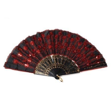 Liroyal Peacock Pattern Sequin Fabric Hand Fan Decorative Fashionable (Red)