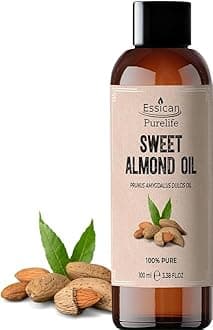 Essican Purelife, Pure Sweet Almond Oil for Hair, 100ml Cold Pressed Almond Oils for Massage, Carrier Oil for Essential Oils Mixing Ideal for Massage, Moisturising Face, Skin, Ear, Body, Cruelty-Free
