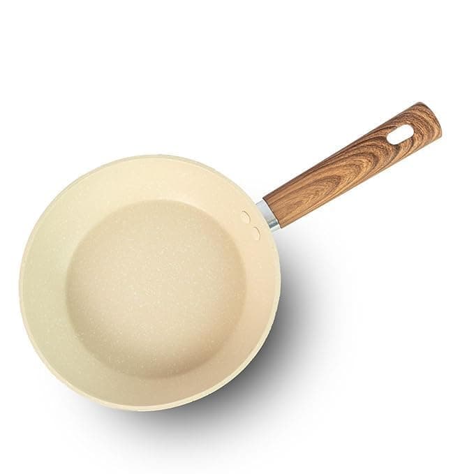 Non Stick Egg Frying pan with Blocks Granite Fry pan for Cooking with Wooden Handle uttapam Frying pan Egg Omelette pan Round with Detachable Handle (Kadhai pan 24CM)