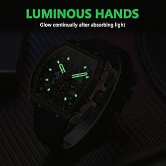 AIMES Luxury Skeleton Watch Men Waterproof Adjustable Silicone Strap Steampunk Style Chronograph Calendar Date Luminous Business Large Square Dial