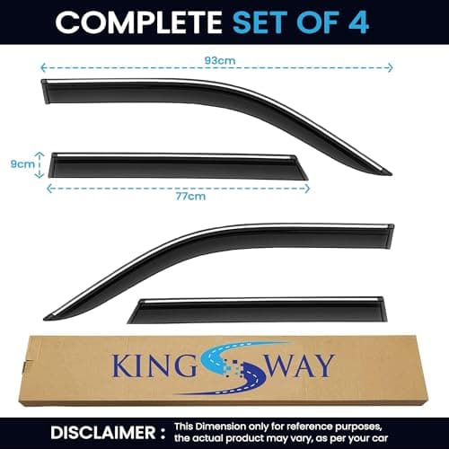 KINGSWAY Accessories Chrome Lining Door Visor Only Compatible with Maruti Suzuki e Vitara Year 2025 Onwards All Model, Premium Unbreakable Car Rain Guard Side Rear Wind Deflectors, Set of 4 Pcs