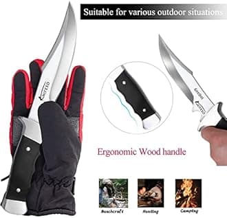 Omesio 2 x Fixed Blade Knife with Sheath, Survival Knives Fulltang EDC Hunting knives with sheath for Men, Wood Handle