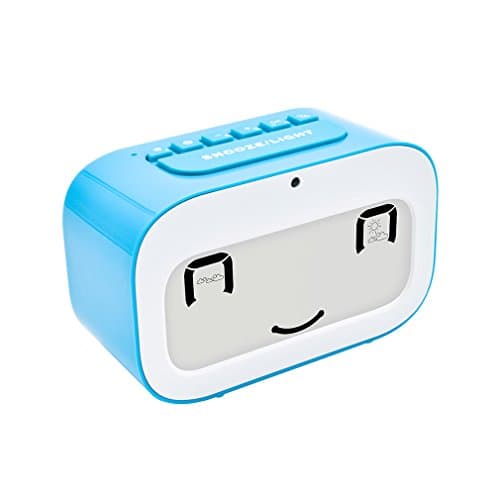 GEREE Alarm Clock, Cute Emoji Desk Clock Smart Backlight/Temperature/Snooze Wake Up Alarm Clocks for Bedrooms, Office Desk Cube Alarm Clock Battery Operated Best Gift for Kids, Family (Blue)