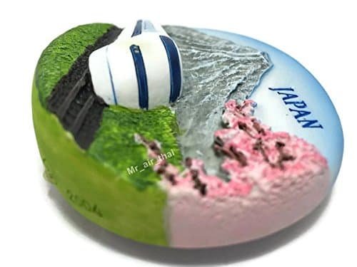 WitnyStore Tiny 2¾" Shinkansen Bullet Train Mount Fuji Japan Magnet - Miniature Hand Made Resin 3D Asia Landmark Tourist Attractions Decorative Refrigerator Fridge Magnets Collectible Souvenirs Gifts