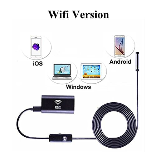 Wireless Endoscope, JINGLESZCN WiFi Borescope Video Inspection Camera 2.0 mp HD Snake Pipe Camera with 8 Adjustable LED Light for iOS and Android Smartphone iPhone Samsung Tablet,Black 2m/3.5m (2m)