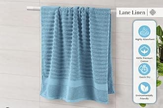 LANE LINEN Ribbed Bath Towels - 100% Cotton Bathroom Towels Set, Zero Twist, Soft Towel Set, Quick Dry, Luxury Towels for Bathroom, 2 Bath Towels, 2 Hand Towels, 2 Wash Cloths - Blue (6 Piece Set)