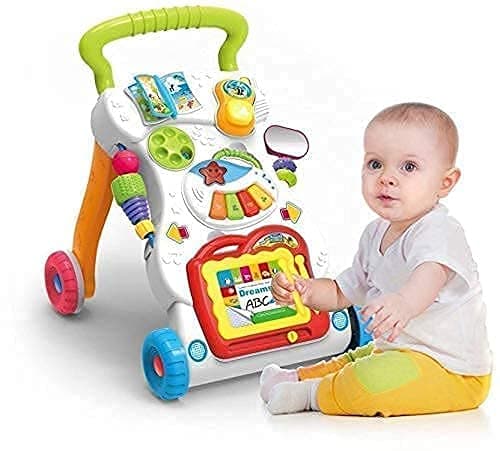 Ramus Kid Toy Children Musical Walker Push & Pull Toy for Toddlers & Kids Baby Activity Walker Toy Comes with Two Patterns Sit and Play Stand and Walk (Multi)