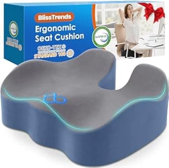 BlissTrends Seat Cushion,5.2in Thick Memory Foam Cushions for Office Chair, Car Seat, Airplane, Relieving Pressure Tailbone Sciatica Back Pain for Long Sitting Office Workers, Car Drivers Gery&Blue
