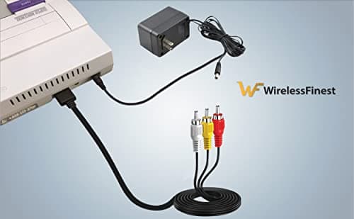 AC Power Supply + Audio Video RCA AV Cable Adapter Cord To External TV Screen Monitor For Super Nintendo SNES Nes Genesis 1 Systems Game Console Bundle Set