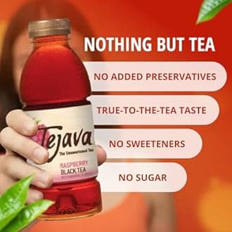 Tejava Raspberry Black Iced Tea, 6 Pack, 16.7oz PET Bottles, Unsweetened, Non-GMO, Kosher, No Sugar or Sweeteners, No calories, No Preservatives, Brewed in Small Batches