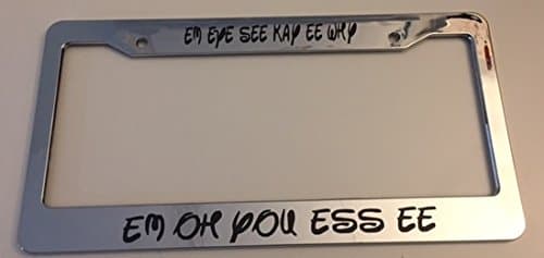Mickey The Name Spelled Out Cursive Em Eye See Kay Ee Why Em Oh You Ess Ee - Automotive Chrome License Plate Frame - …