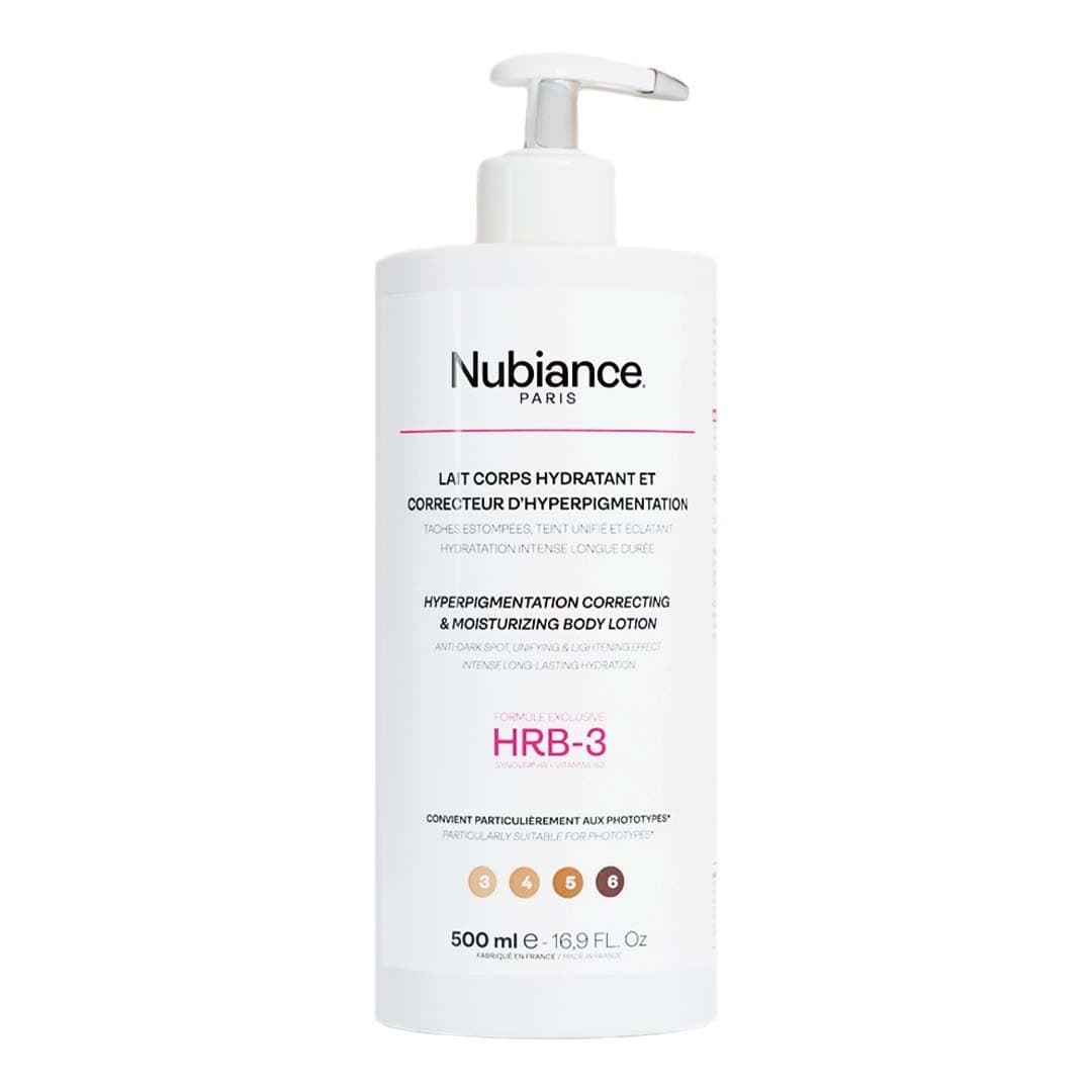 NUBIANCE - Lait Corps Unifiant & Hydratant HRB-3, 500ml - Soin protecteur et Anti-Tache d'hyperpigmentation - Peaux Sèches, Mixtes et Grasse - Peau Hydratée & Souple