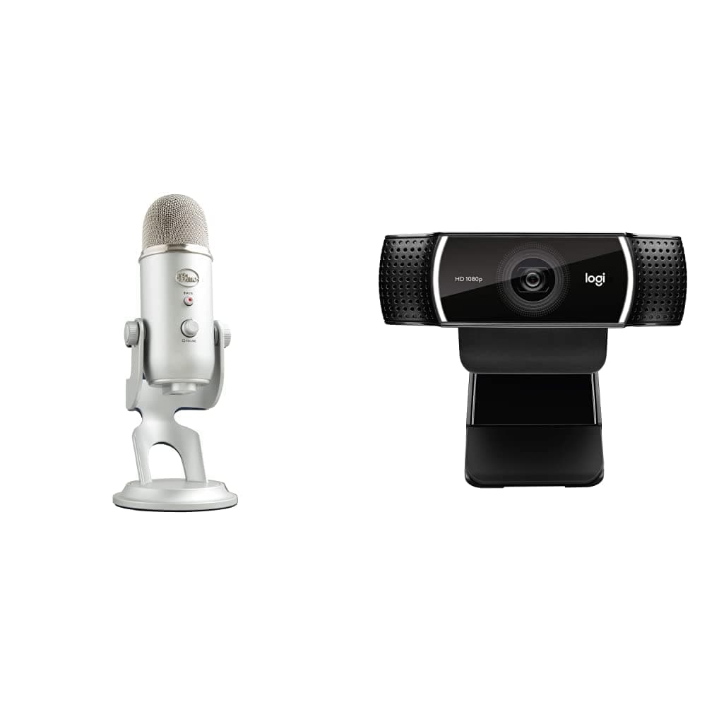 Blue Yeti Premium USB Gaming Microphone for Streaming, Blue VO!CE Software, PC, Podcast, Studio, Computer Mic, Exclusive Streamlabs Themes + C922x Pro Stream Webcam - Silver