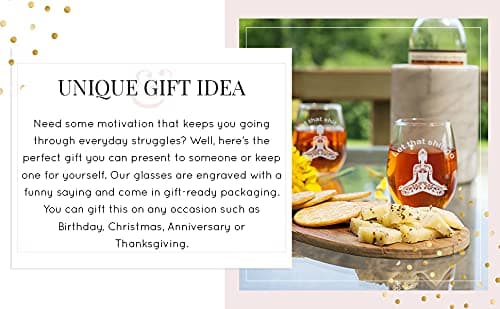 C M Buddha Engraved Stemless Wine Glass - 1 Piece - Let That Sh*t Go Funny Yoga Stemless Wine Glass, 17 oz - Gift for Him or Her - Funny Yoga Gift for Women and Men