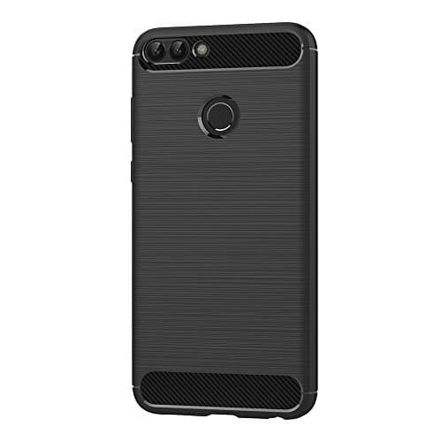 AICEK Huawei P Case, Black Silicone Cover for P Smart - Carbon Fiber Bumper (5.65 inch)