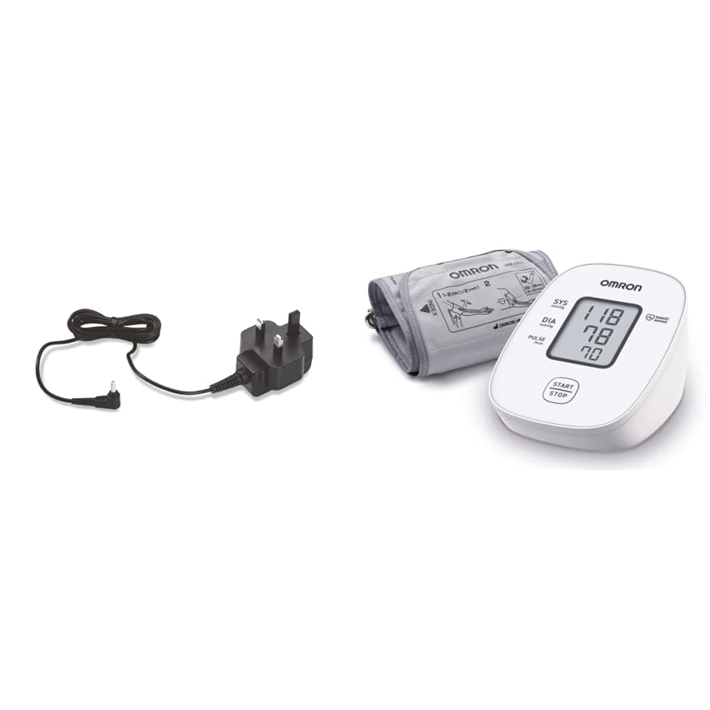 Original UK AC Adapter (HHP-BF01) for OMRON upper arm blood pressure monitors + OMRON X2 Basic – Automatic Upper Arm Blood Pressure Monitor for Home Use, Clinically Validated