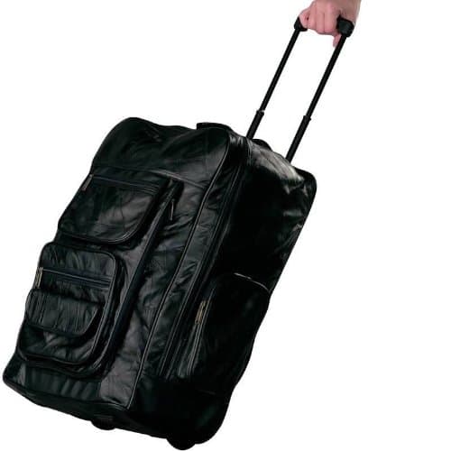 Black 23'' Leather Rolling Trolley Backpack Wheel Cart Travel Luggage Tote Bag