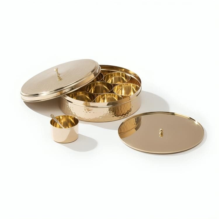 Brass Masala box - Masala Dani - Spice Box Set for Kitchen - Spice Storage Organiser - Masala Dabba