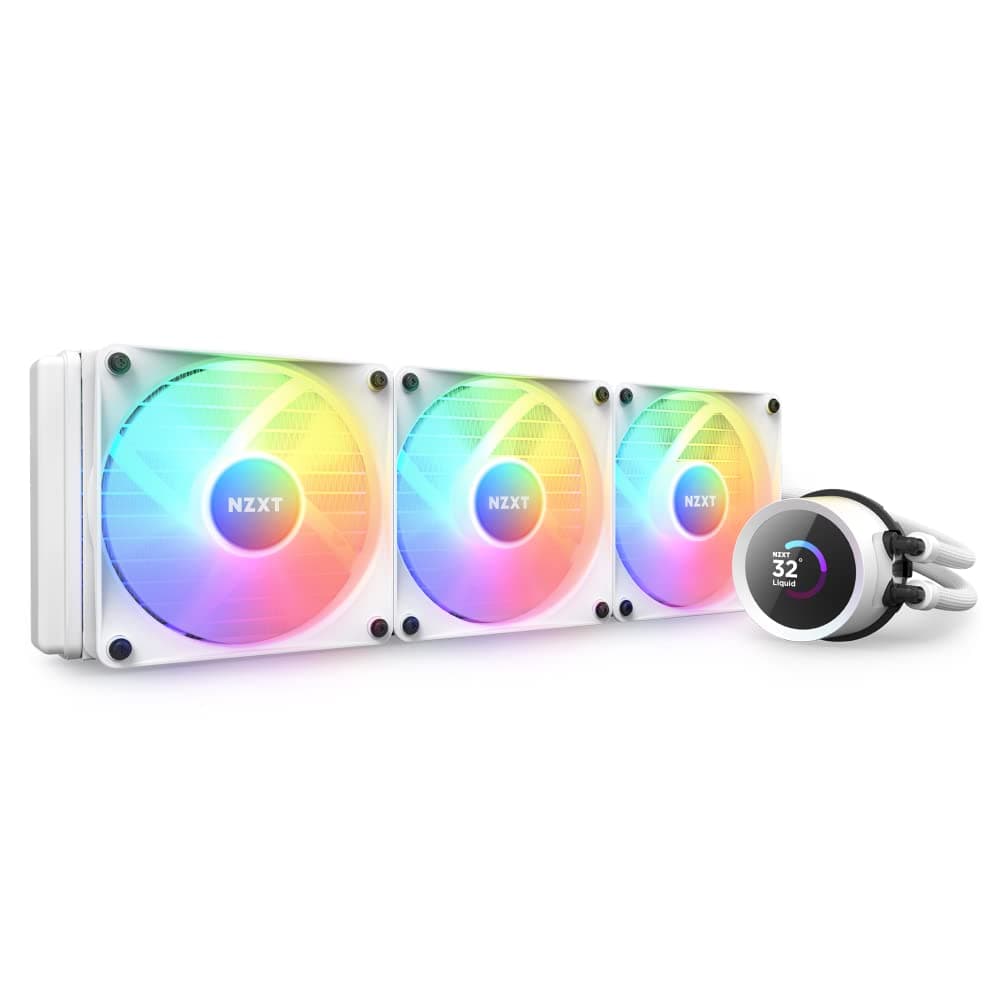 Kraken 360 RGB - 360mm AIO CPU Liquid Cooler - Customizable 1.54"" Square LCD Display for Images, Performance Metrics and More - High-Performance Pump - 3 x F120 RGB Core Fans - White